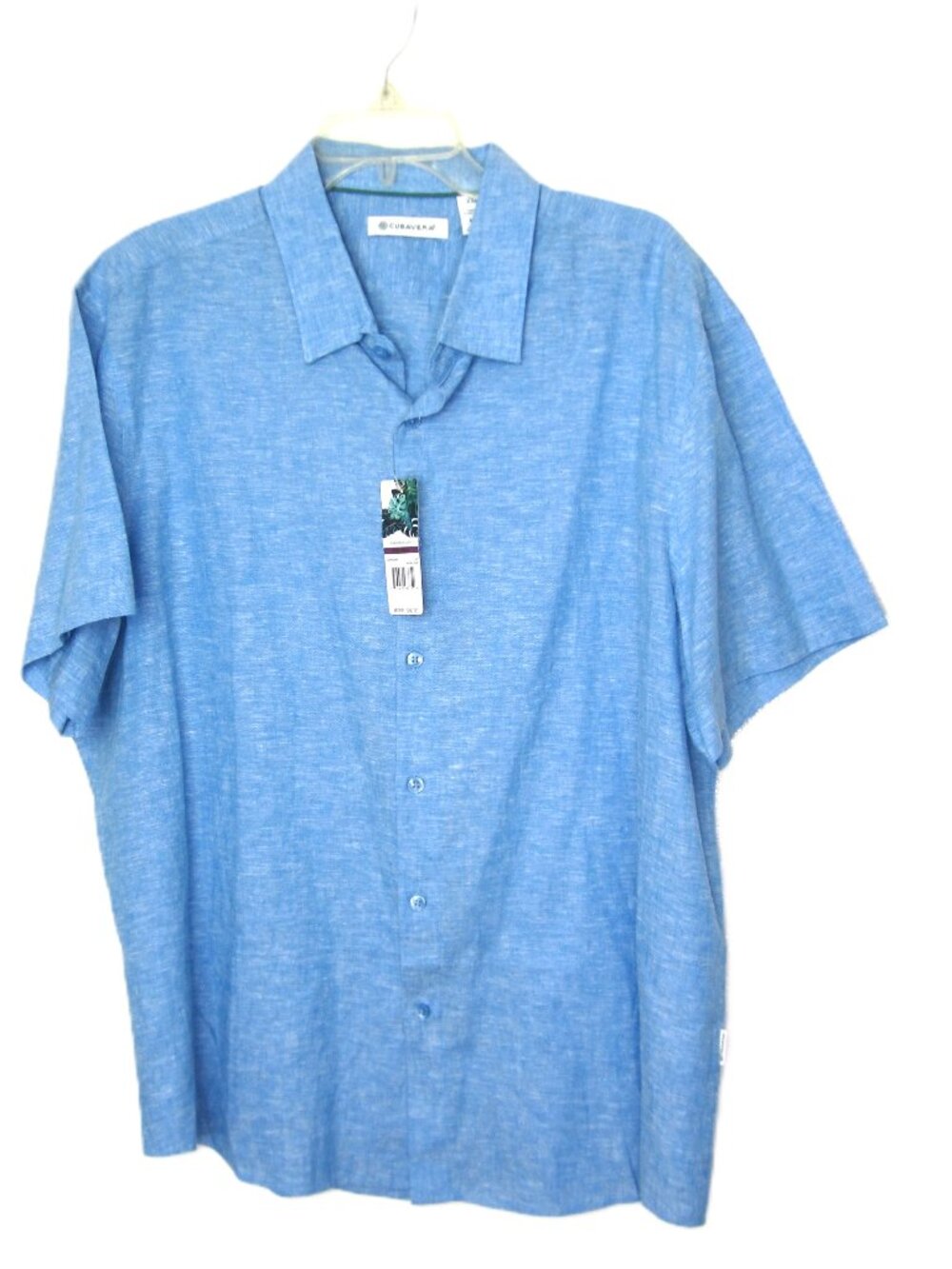 Cubavera XXL 2XL NEW Malibu Blue Linen Cotton Blend Shirt Button Up w/ Collar